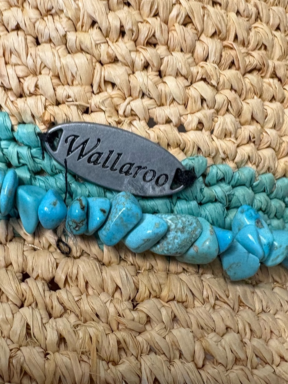 Wallaroo Raffia Tahiti Handwoven Straw Fedora Sun Hat Turquoise Bead Trim - Picture 4 of 8